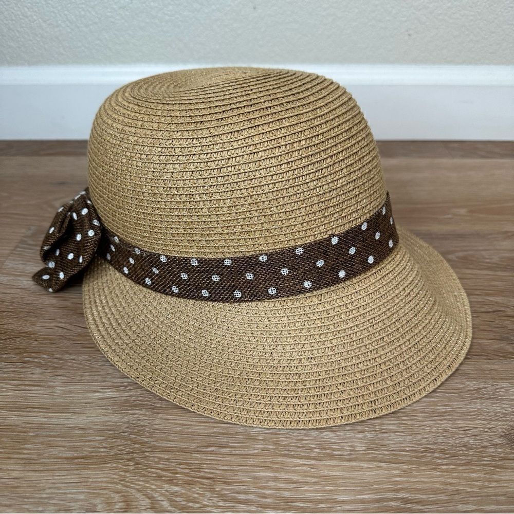 Nicole Marciano 100% Straw Split Brim Bow Polka Dot Summer Hat